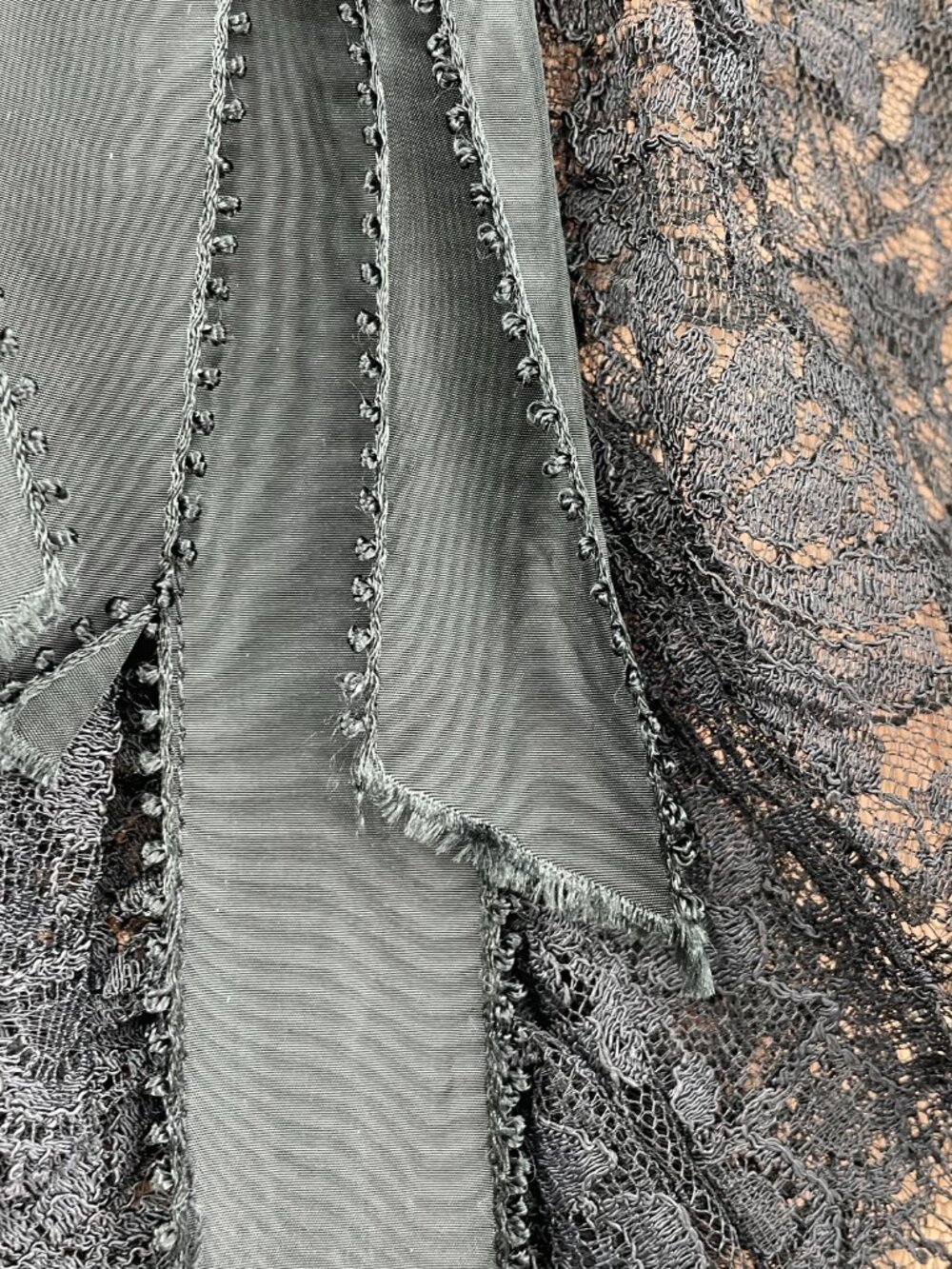 Vintage RARE 60s Geoffrey Beene Black Lace High Neck Ruffle Long Sleeve Dress 12 - Picture 6 of 16